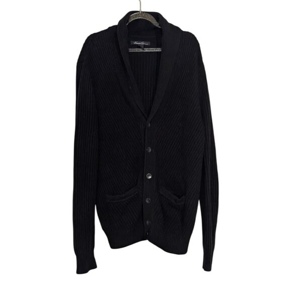 Kenneth Cole Ribbed Cardigan Mens Size Large Black 100% Cotton V Neck Sweater - Picture 2 of 11